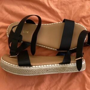 Black Espadrille Flatform Ankle Strap Sandals Size 8 1/2 From SHEIN